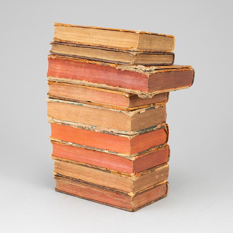 Nine leatherbound books, 18th century.