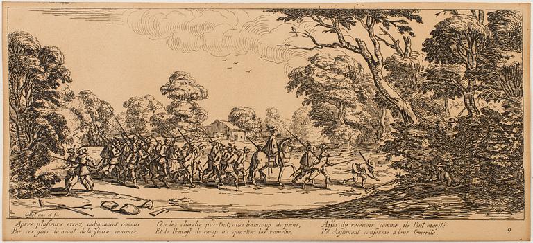 JACQUES CALLOT, Book, collection of 18 etchnings from Les miseres et les mal-hevrs de la gverre. 1633, later edition.