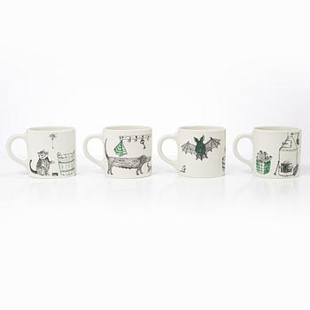 Gunvor Olin-Grönqvist, mugs, 4 pcs and a jug, Arabia, Finland, second half of the 20th century.