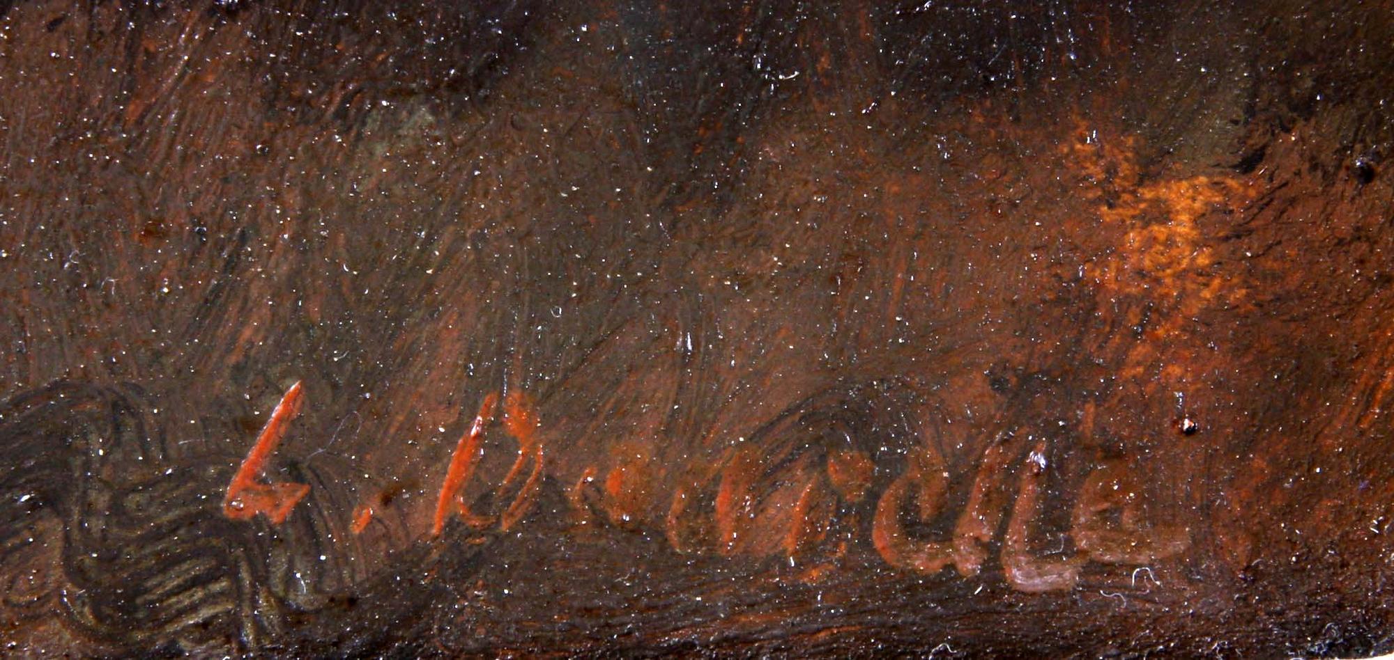 OKÄND KONSTNÄR, olja på pannå, bär sign.