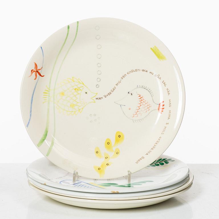 Stig Lindberg, five 'Löja' plates, Gustavsberg.