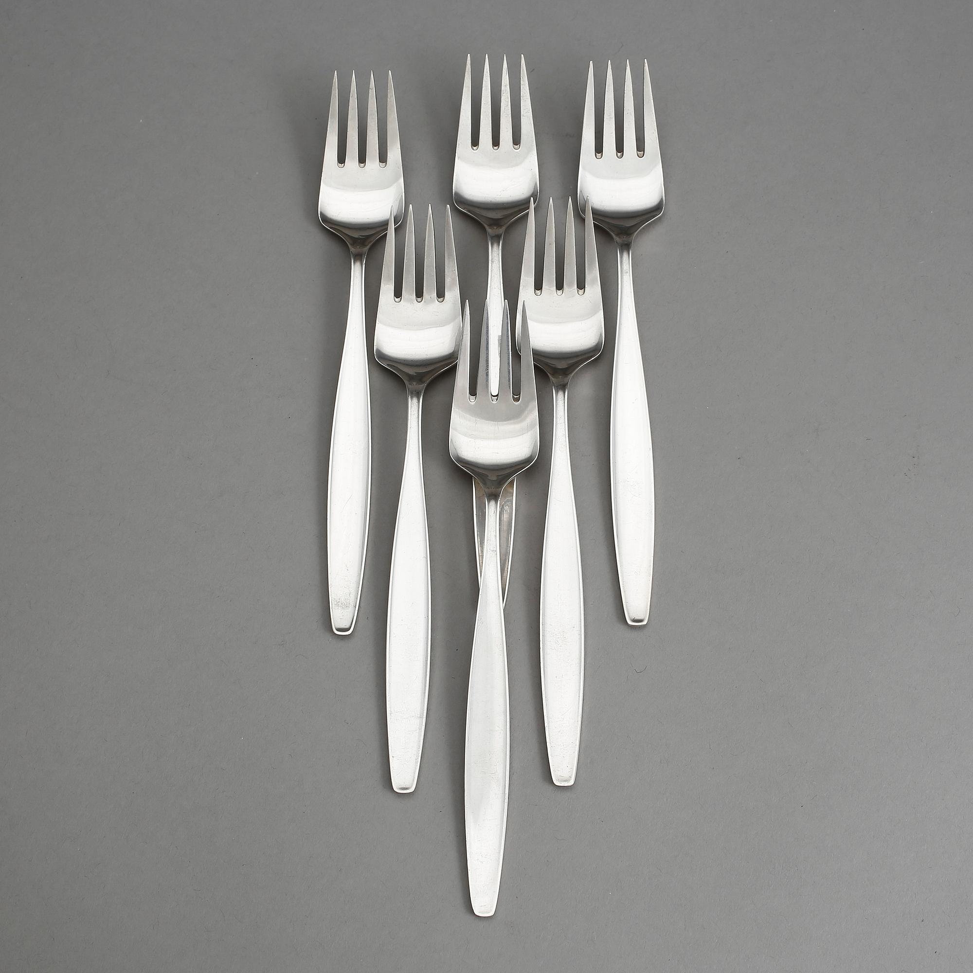 BORDSGAFFLAR, 6 st, silver, modell Cypress,  George Jensen. Tot vikt ca 234 gram.