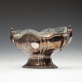 FRUKTSKÅL, nysilver, glasinsats, 1900-talets första hälft.