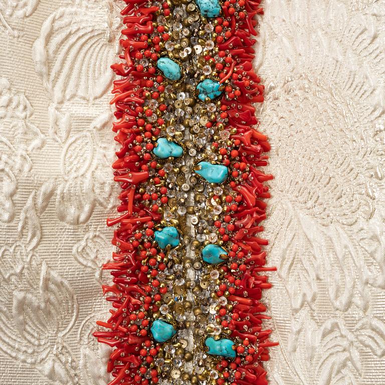 Balenciaga, a silk dress with turquoises and coral, size 36.