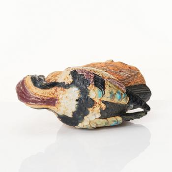 Tyra Lundgren, a stoneware sculpture of a woodpecker, Gustavsberg Sweden, 1940s.