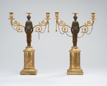 A pair of Swedish Empire 19th century two-light candelabra.