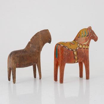 A pair of Swedish 'Dala' Horses, carved wood, early 20th century.