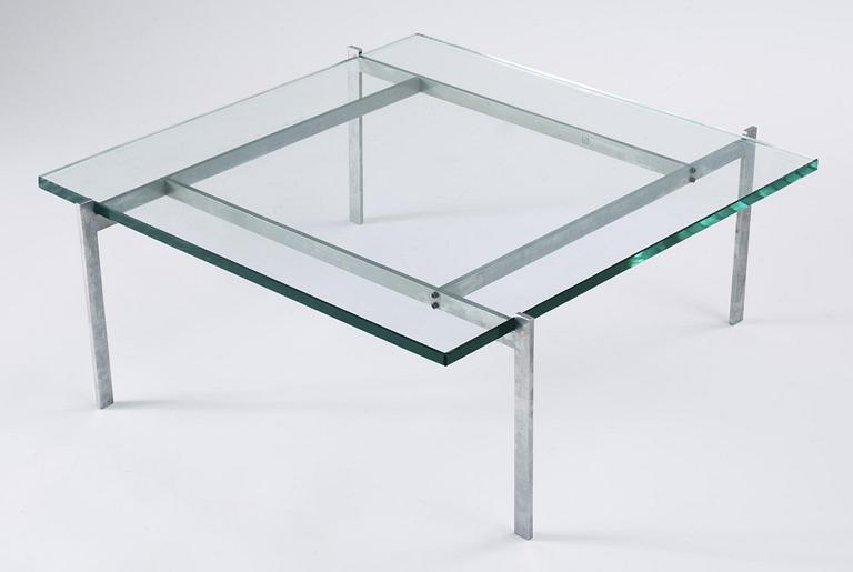 A Poul Kjaerholm 'PK-61' steel and glass sofa table, E Kold Christensen, Denmark.