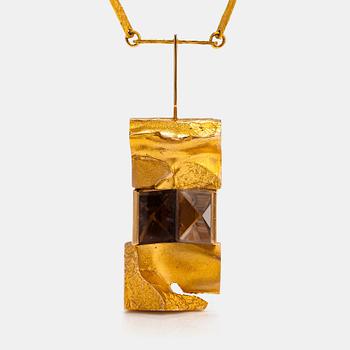 Björn Weckström, "Janus", a 14k gold necklace with a smoky quartz and rock crystal. Lapponia 1972.