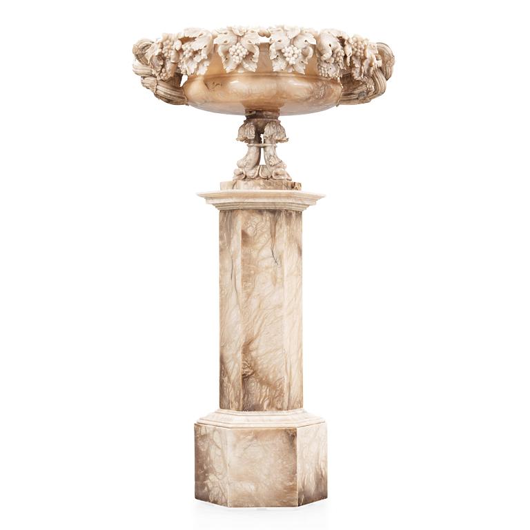 A late 19th century, probably Italian, alabaster urn with handles.