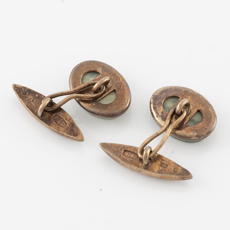 Cufflinks, a pair, silver with serpentine, Russia, Soviet.