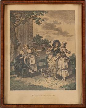 PIERRE ANTOINE BAUDOIN, efter, 3 st, gravyrer, 1800-tal.