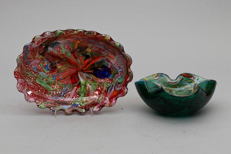 SKÅL OCH FAT, glas, Murano, 1900-tal.