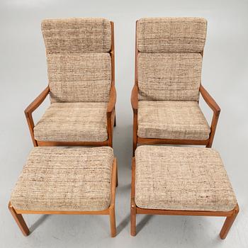 Ole Wanscher, Pair of armchairs with footstool, “Senator”, Cado, second half of the 20th century.