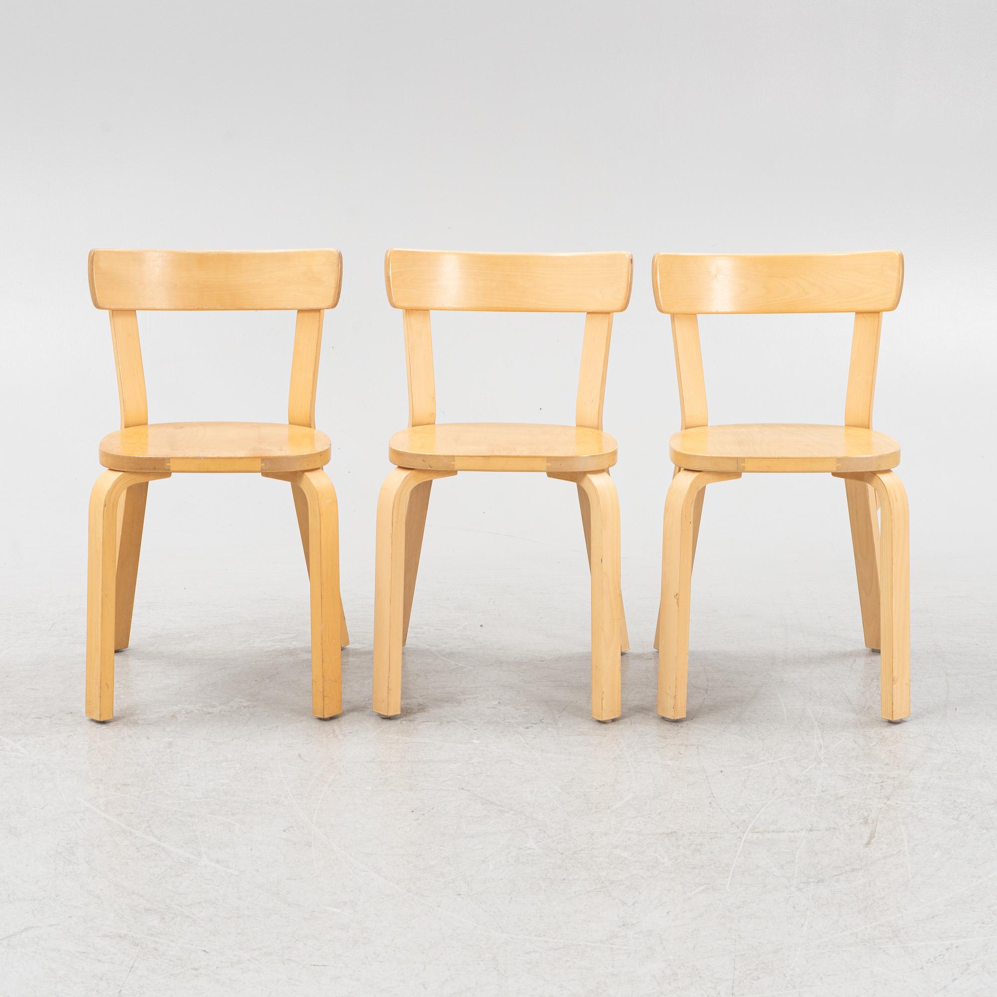 Alvar Aalto, three model 69 chairs, Artek, Finland.
