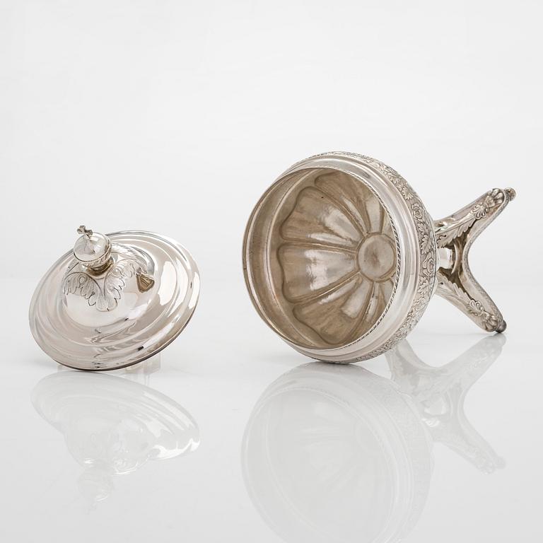 A lidded silver sugar bowl, maker's mark of Carl Johan Österman, Turku, Finland 1842.