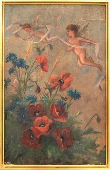 Unknown artist 20th century, Fairies among flowers.