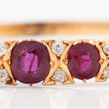 ARMRING med rubiner samt gammalslipade diamanter, totalt ca 0.30ct.