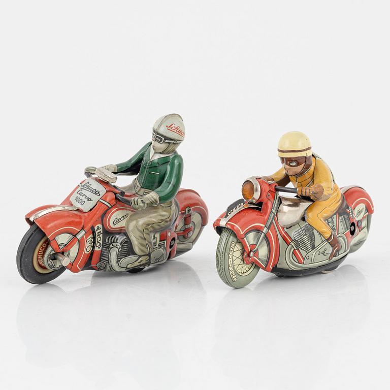 Schuco, motorcycles 2 pcs, "Mirakomot 102" and "Curvo 1000", Germany, mid-20th century.