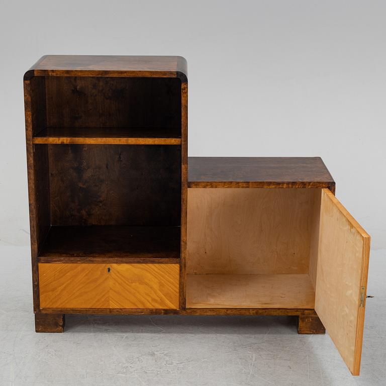 A stained birch sideboard/book case, 1920's/30's.