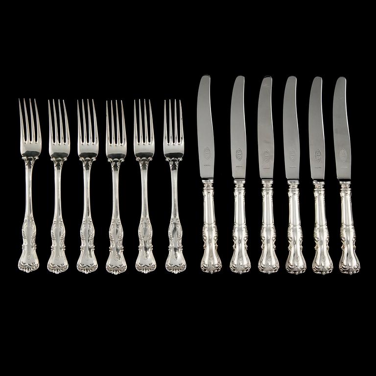 BESTICKSERVIS, 18 delar, silver, "Prins Albert" CG Hallberg, Stockholm 1948-1950. Totalvikt 1600 g.