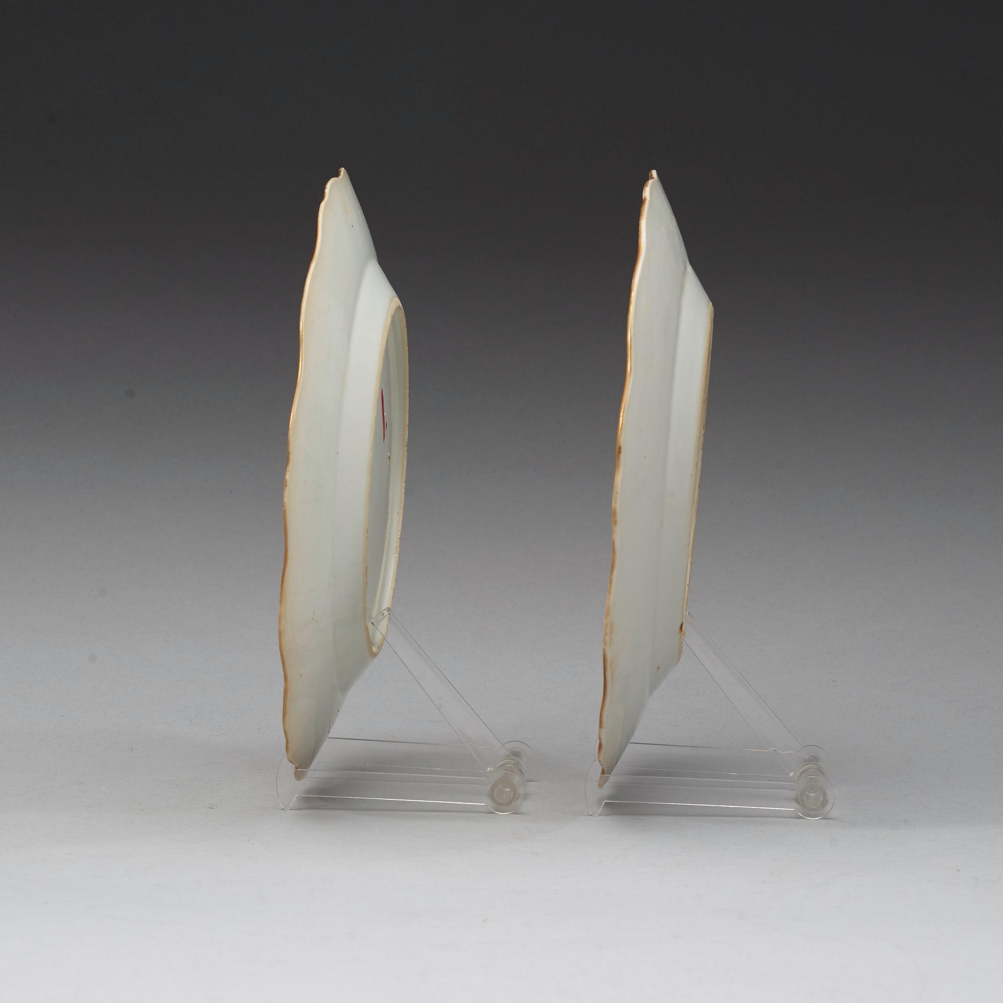 A pair of famille rose armorial dishes for Claes Alströmer, Qing dynasty, Qianlong (1736-95), ca 1770.