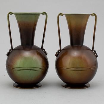 A PAIR OF BRONZE VASES, Ystad Brons, mid 20th century.