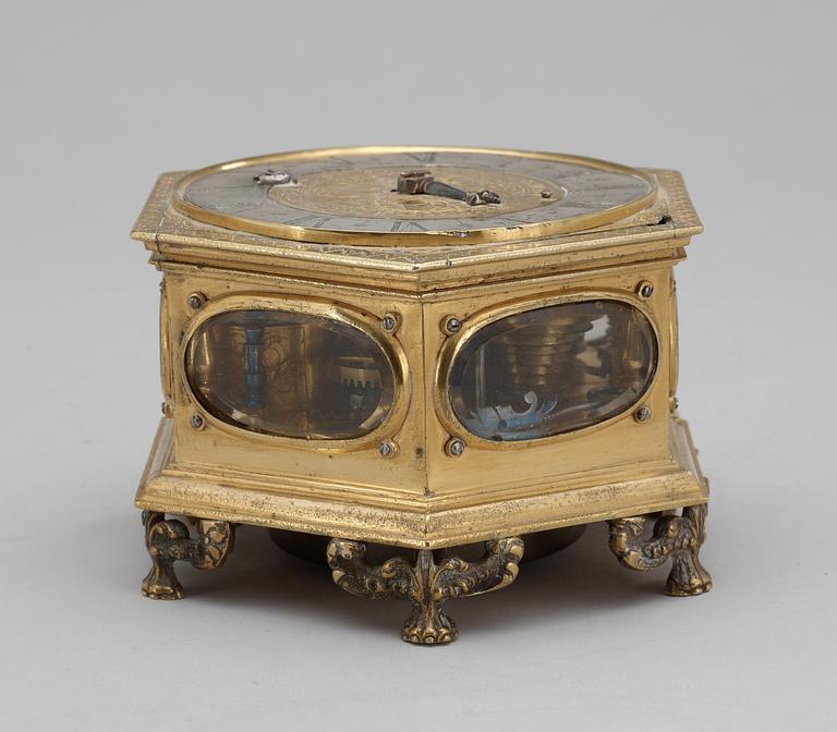 A Baroque 17th Century table clock by Wolffgand Günter, Gedau.