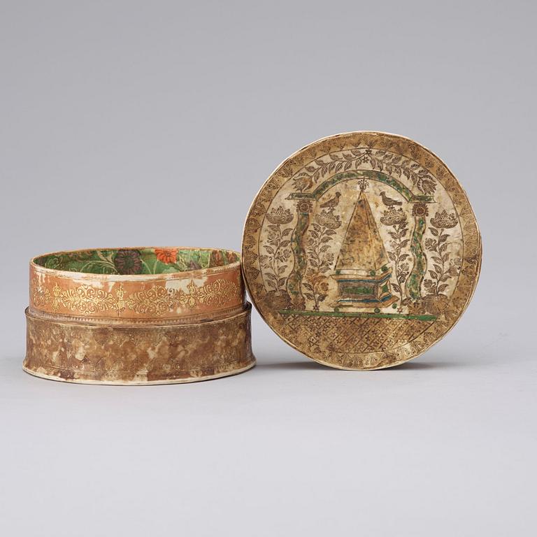 A Baroque parchment box dated 1730.