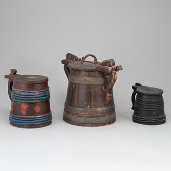 Three painted wooden jars from the 19-20th century.