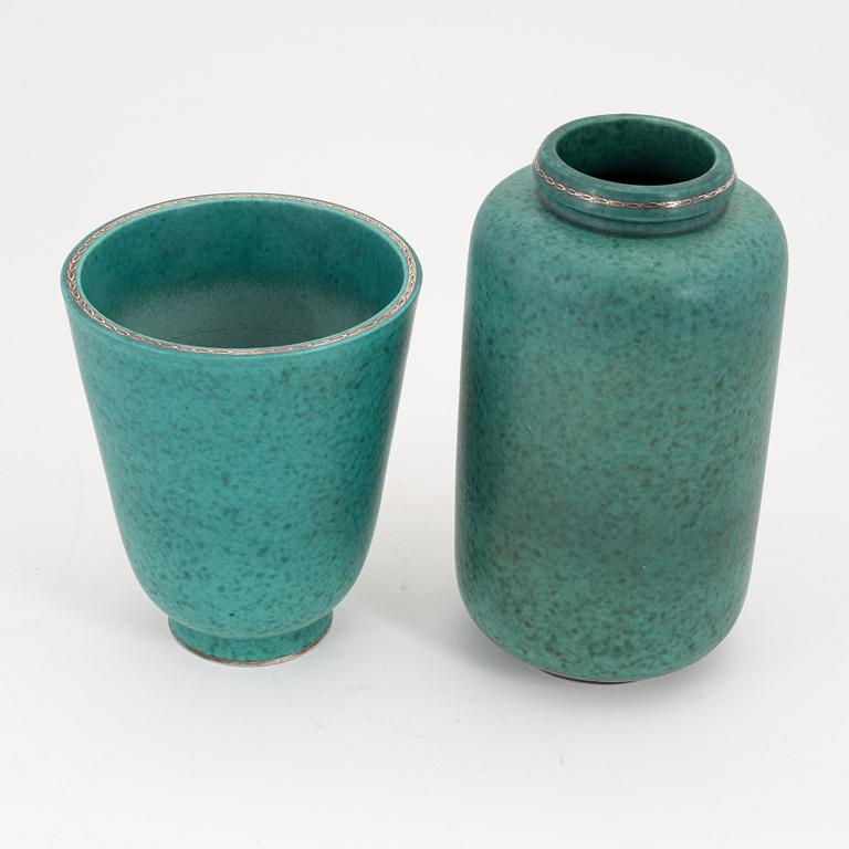 Wilhelm Kåge, two stoneware 'Argenta' vases from Gustavsberg.