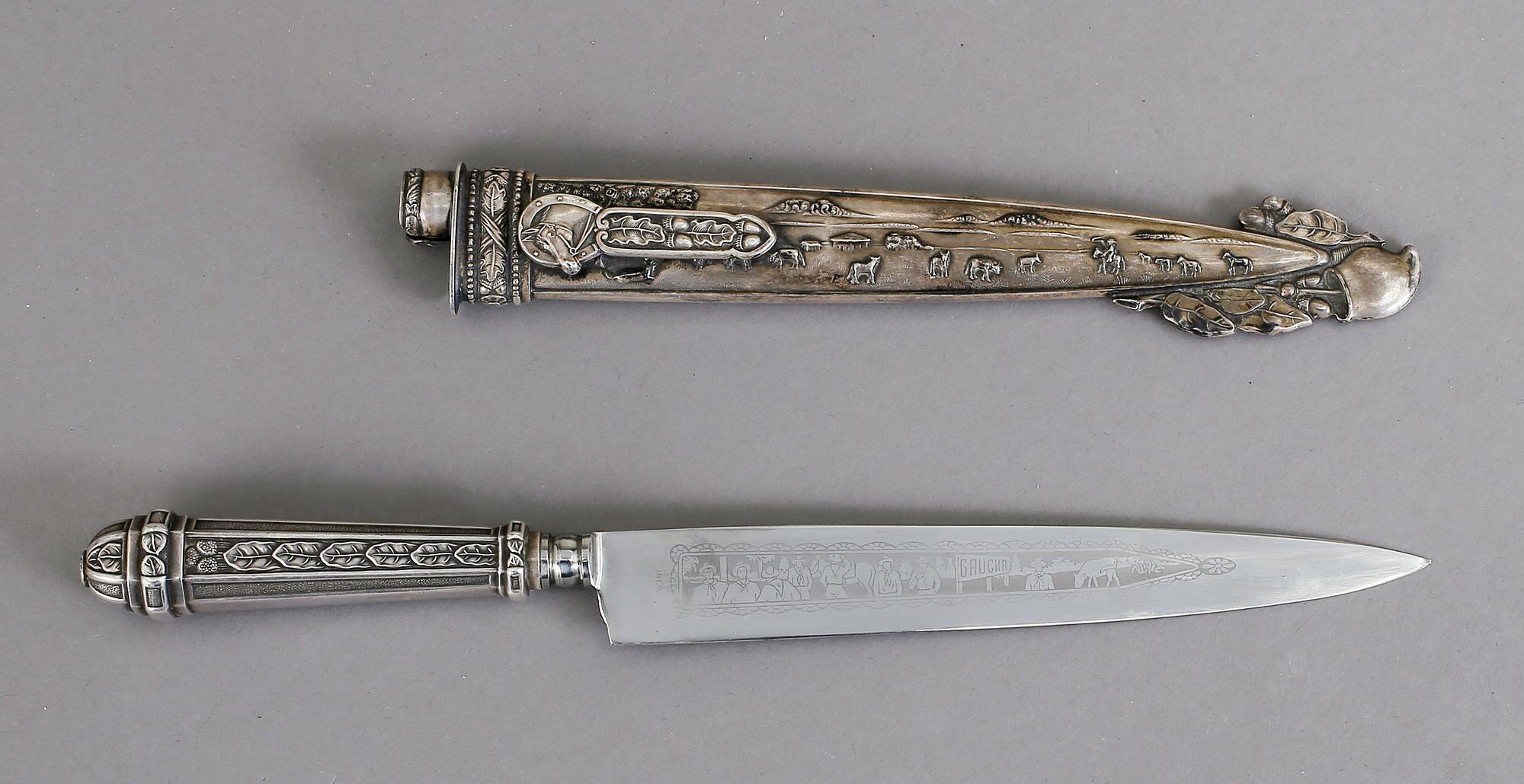 GAUCHOKNIV MED BALJA, nysilver och stål, Sydamerika, 1900-tal.