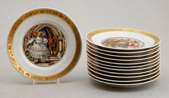 TALLRIKAR, 12 st, porslin, Royal Copenhagen, 1970-tal.