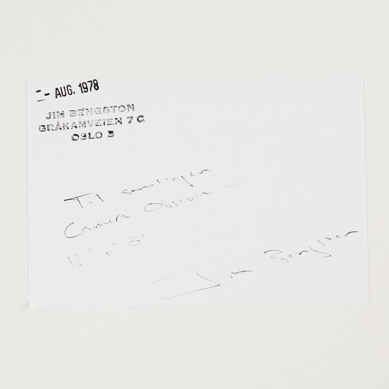 Jim Bengston, photograph signed and stamped on verso.