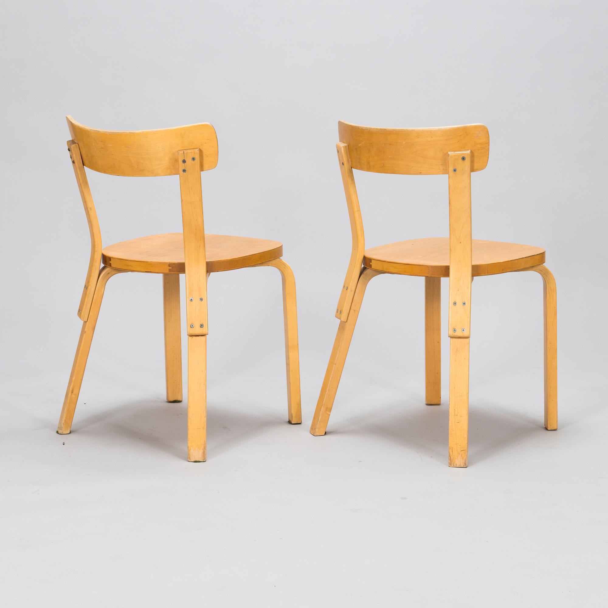 Alvar Aalto, six chairs model 69, Artek, 1950s-60s.