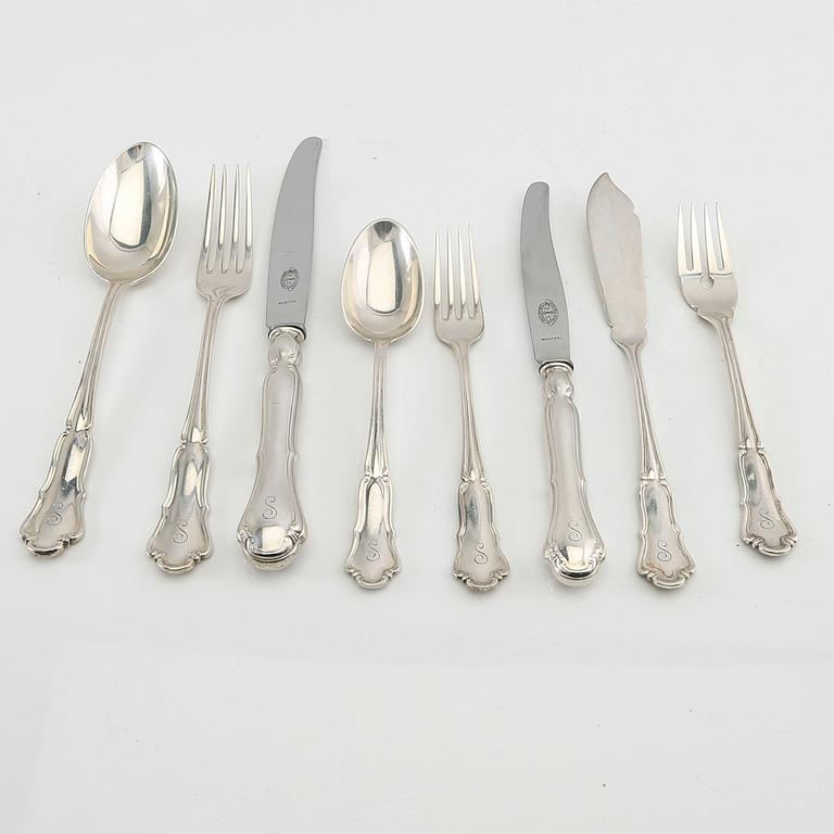 Bestick 54 dlr silver "Olga" AN (Nilsson A J P Hasselgrens Eftr) Lund 1930-tal.