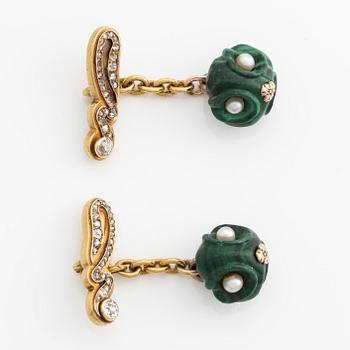 A pair of jewelled malachite cufflinks, C.E. Bolin, St Petersburg, workmaster Vladimir Finikov active 1880-1908.