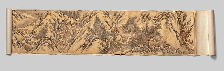 A Chinese hanging scroll, ink and color in silk, signed Shen Zhou (1427-1509), after, 20th century.