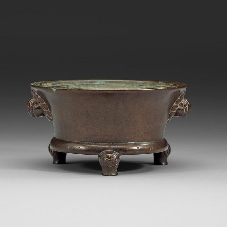 A bronze tripod censer, Ming dynasty (1368-1644) with Xuande six charachter mark.