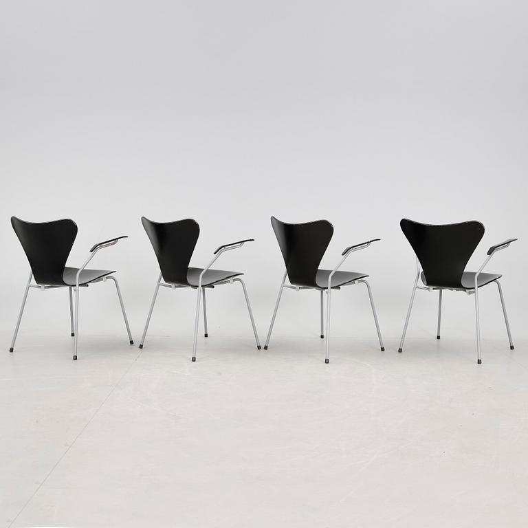 KARMSTOLAR, 4 st, "Sjuan", Arne Jacobsen för Fritz Hansen, formgiven 1955.