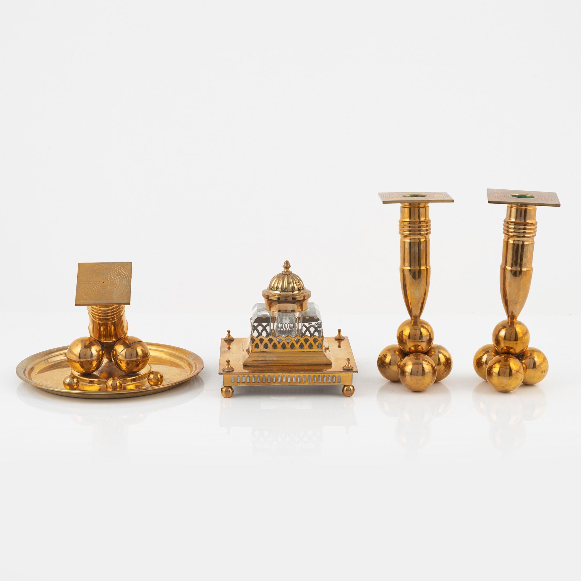 A four-piece brass writing set, Gusum, 20th century.