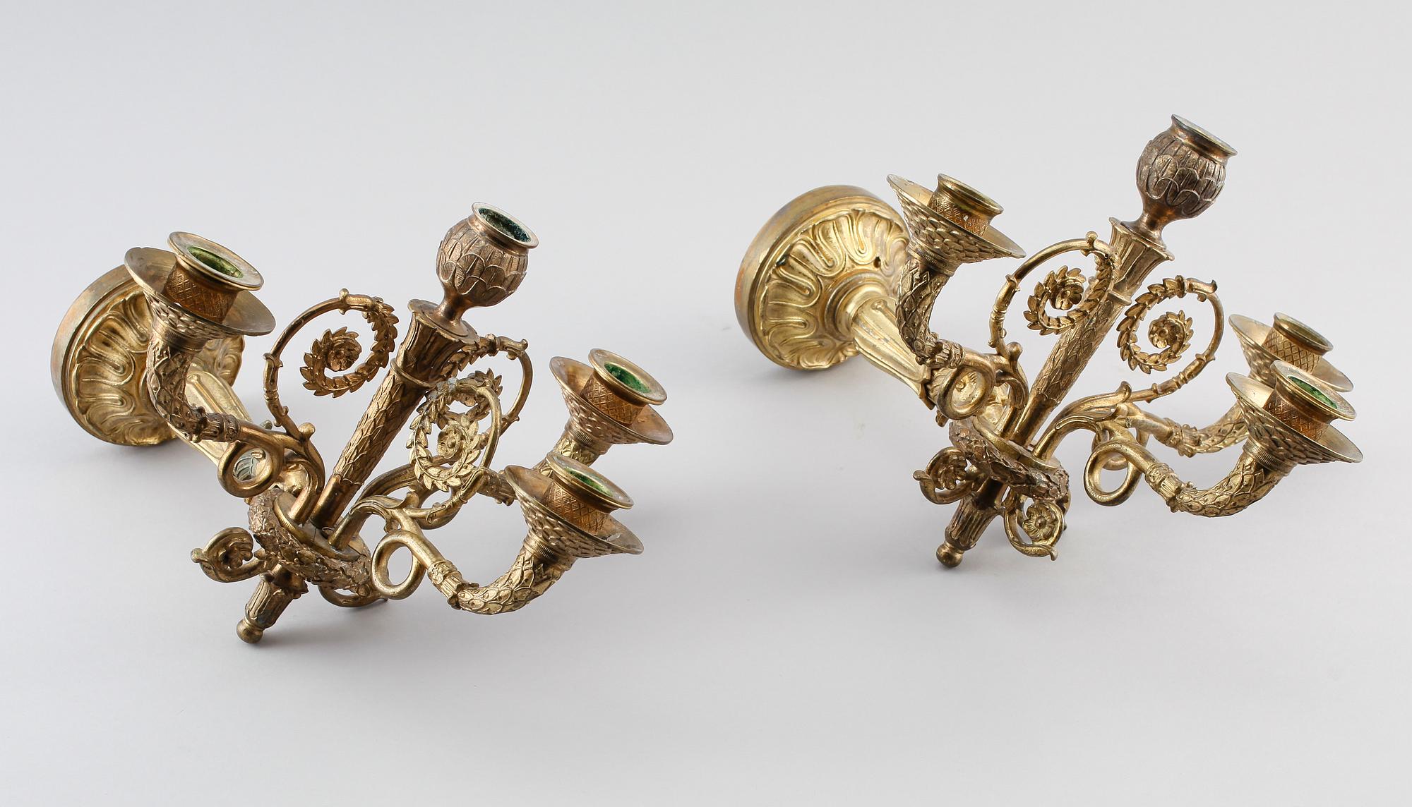 VÄGGAPPLIQUER, 1 par, brons, möjligen Frankrike, 1800-tal.