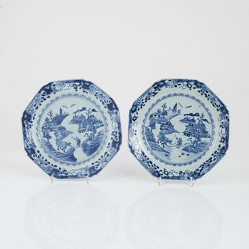 A pair of blue and white porcelain plates, China, Qianlong (1736-95).