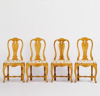A set of four Swedish rococo chairs, Stockholm, later part 18th century.