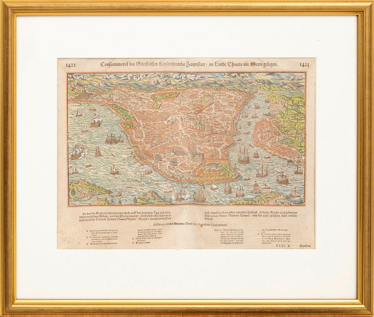 Sebastian Münster, karta över Konstantinopel, Basel ca 1591 - 1614.