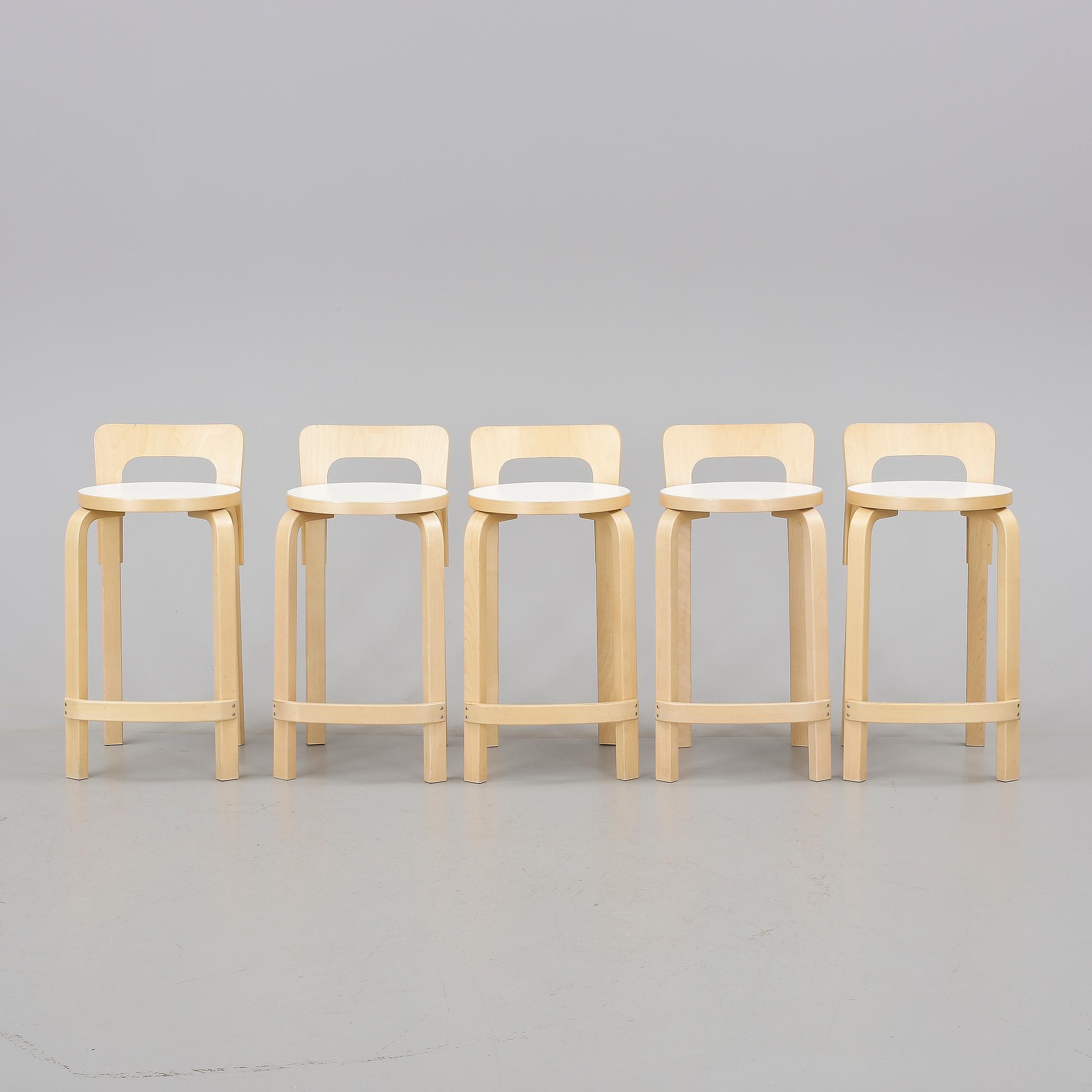 BARSTOLAR, 5 st, modell nr NB 45, Alvar Aalto, Artek.