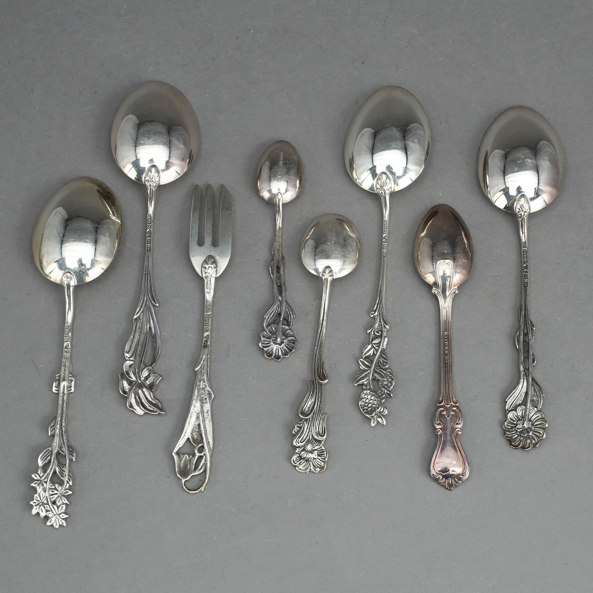 PARTI SILVER, delar 88, bl. a Gewe, Malmö och GAB Stockholm, mitten 1900-talets. Vikt ca 1 591 g.