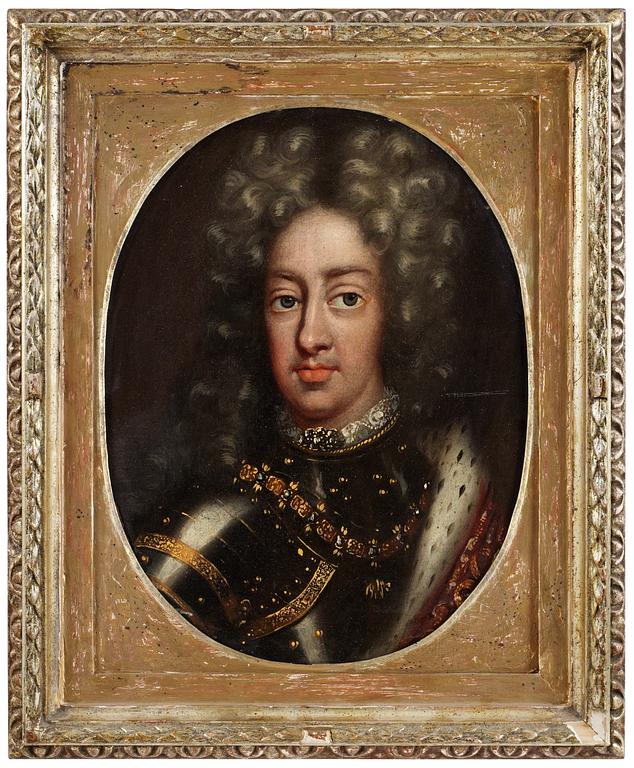 Man's portrait in wig and armor, a pair.