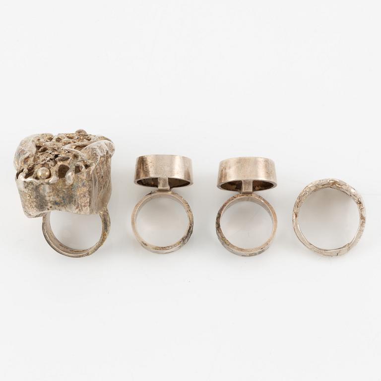 Lars Arby, four rings, sterling silver and enamel, Gothenburg 1966 and 1976.
