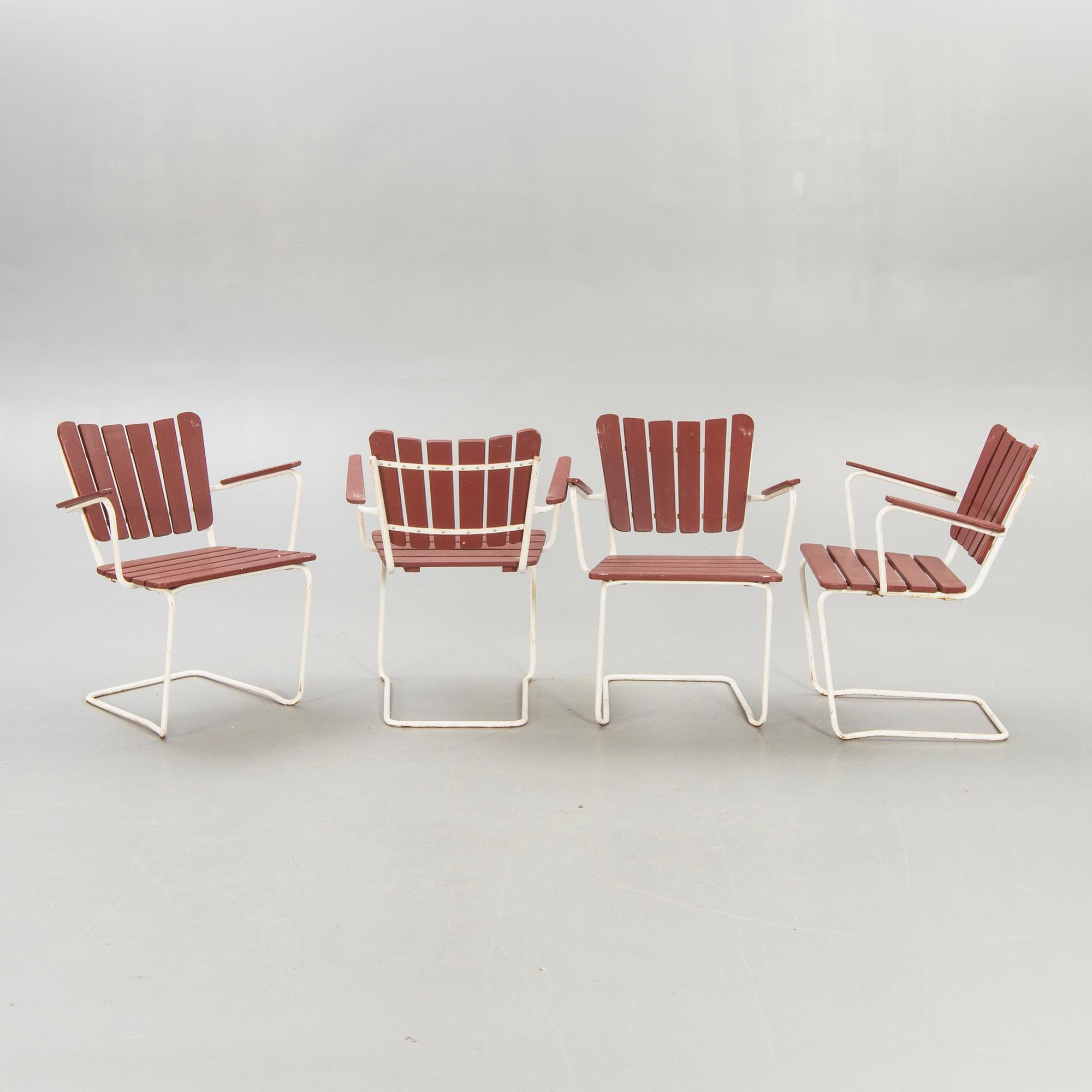 Garden furniture, 4 chairs, table, 1950s.